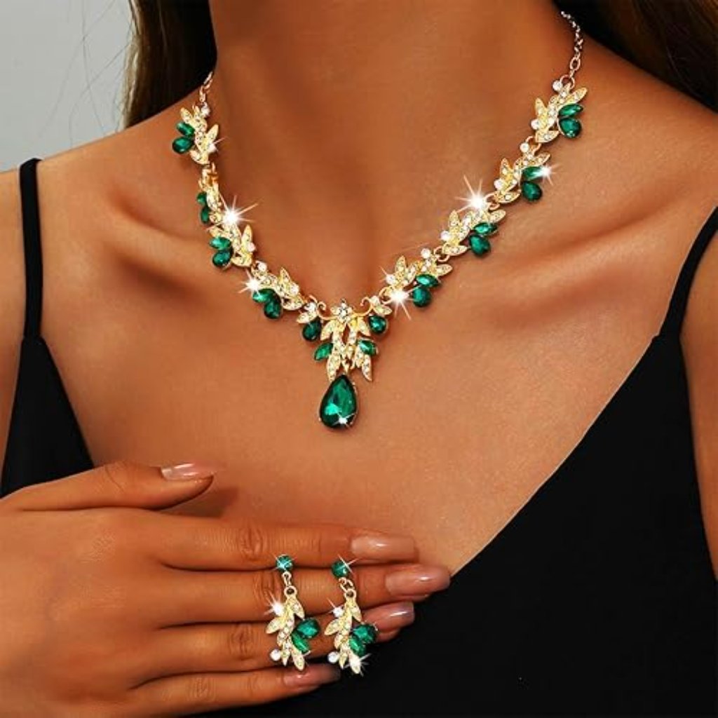 Jewelry Set Gold Crystal Rhinestone Neck Jewelry Prom Costume Jewelry Necklace